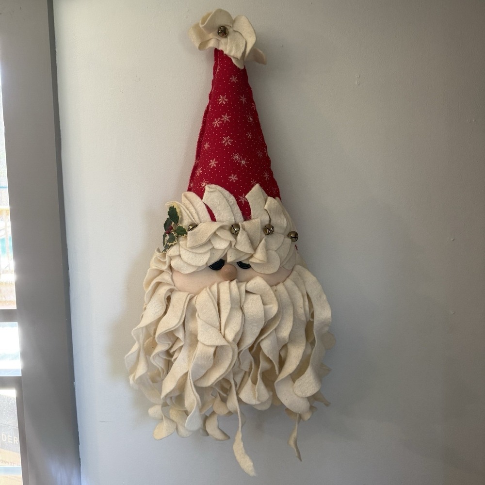 Santa Claus Plush Face Wall Hanging Handmade Pillow Vintage Christmas Retro VTG